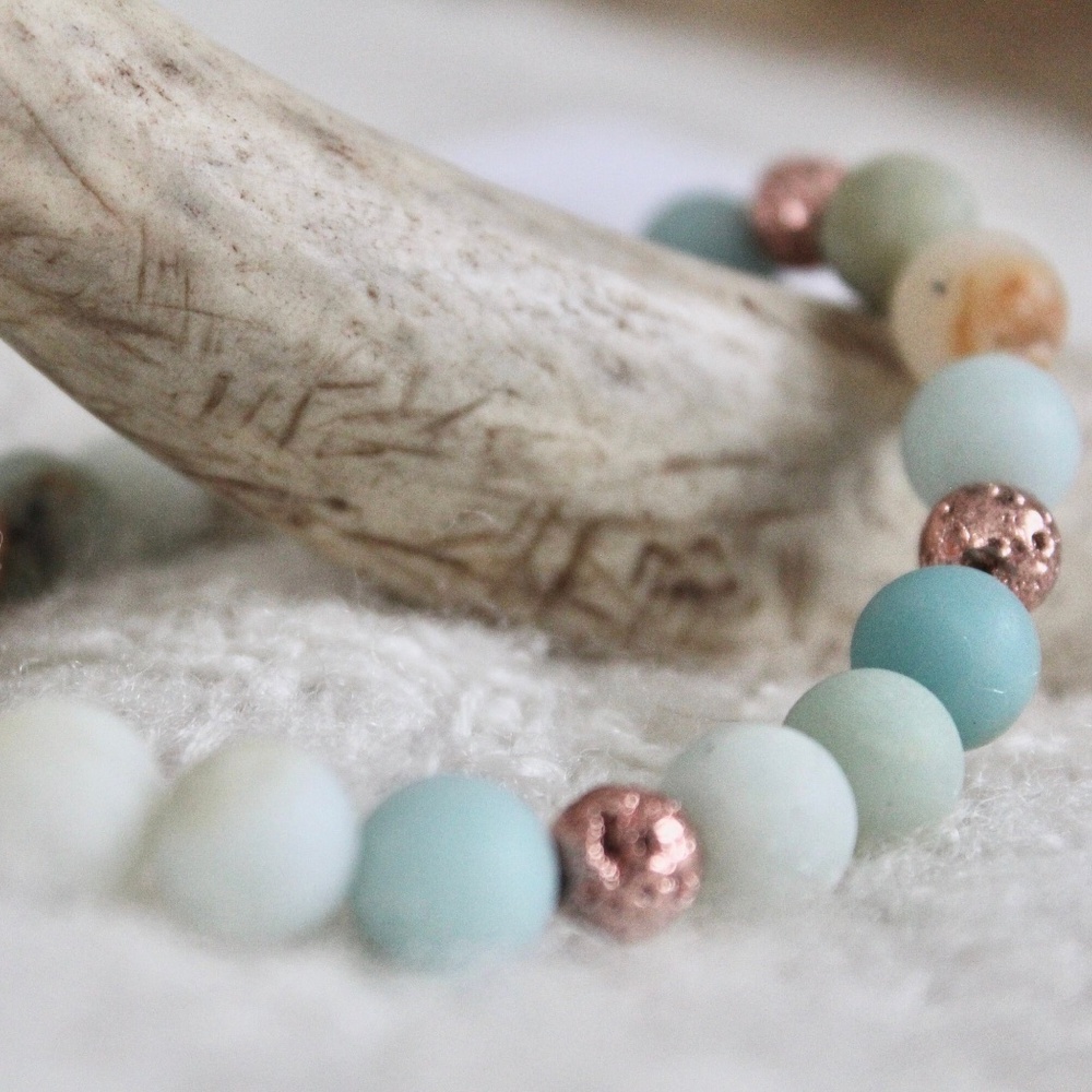 Amazonite Rose Gold Lava Bead Gemstone Chakra Balancing Energy Bracelet